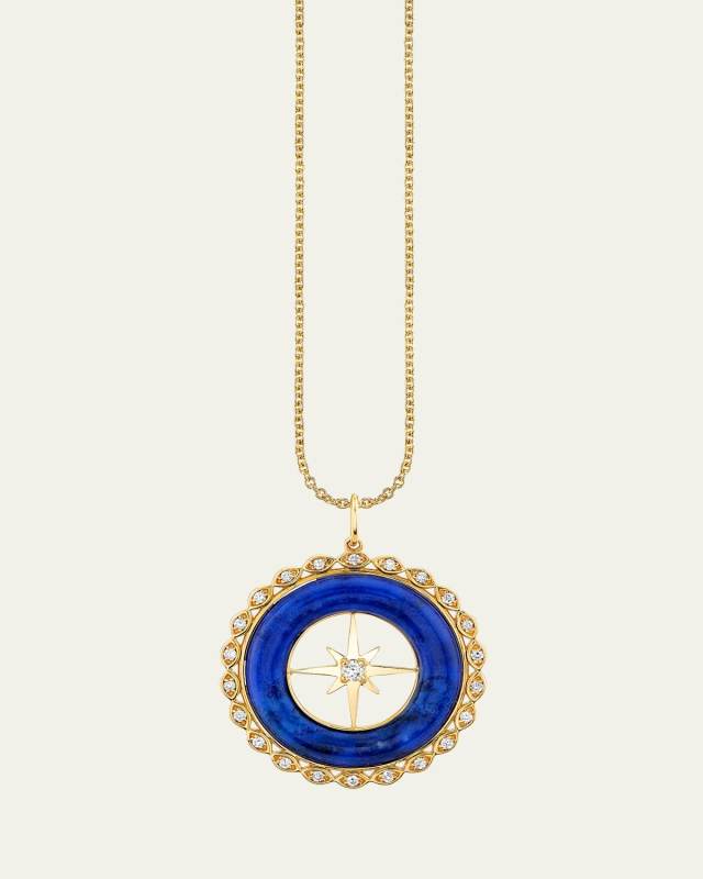 14K Yellow Gold Starburst Lapis and Diamond Pendant